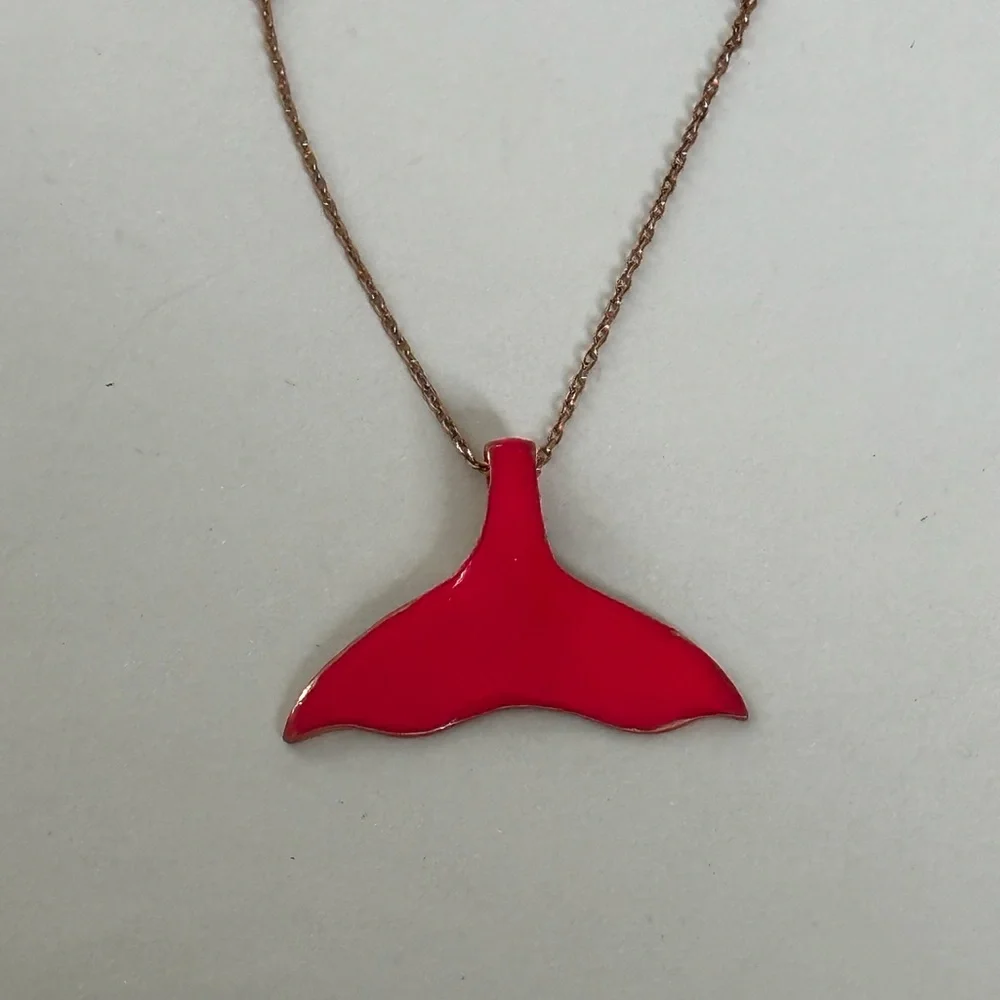 🧜‍♀️ 925 Silver necklace whale tail hand made pink color enamel